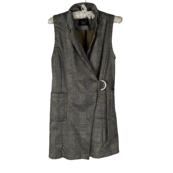 Love Tree Vest M Women's Gray Plaid Sleeveless D Ring Belt Tie Collared Preppy - Picture 1 of 8